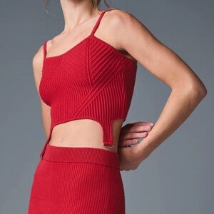 NWT Alo Denim Knit Garter Tank in Candy Red